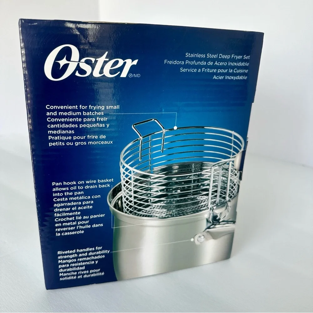 Oster Sangerfield deep stainless steel 3-piece deep cookware, wire basket, & lid